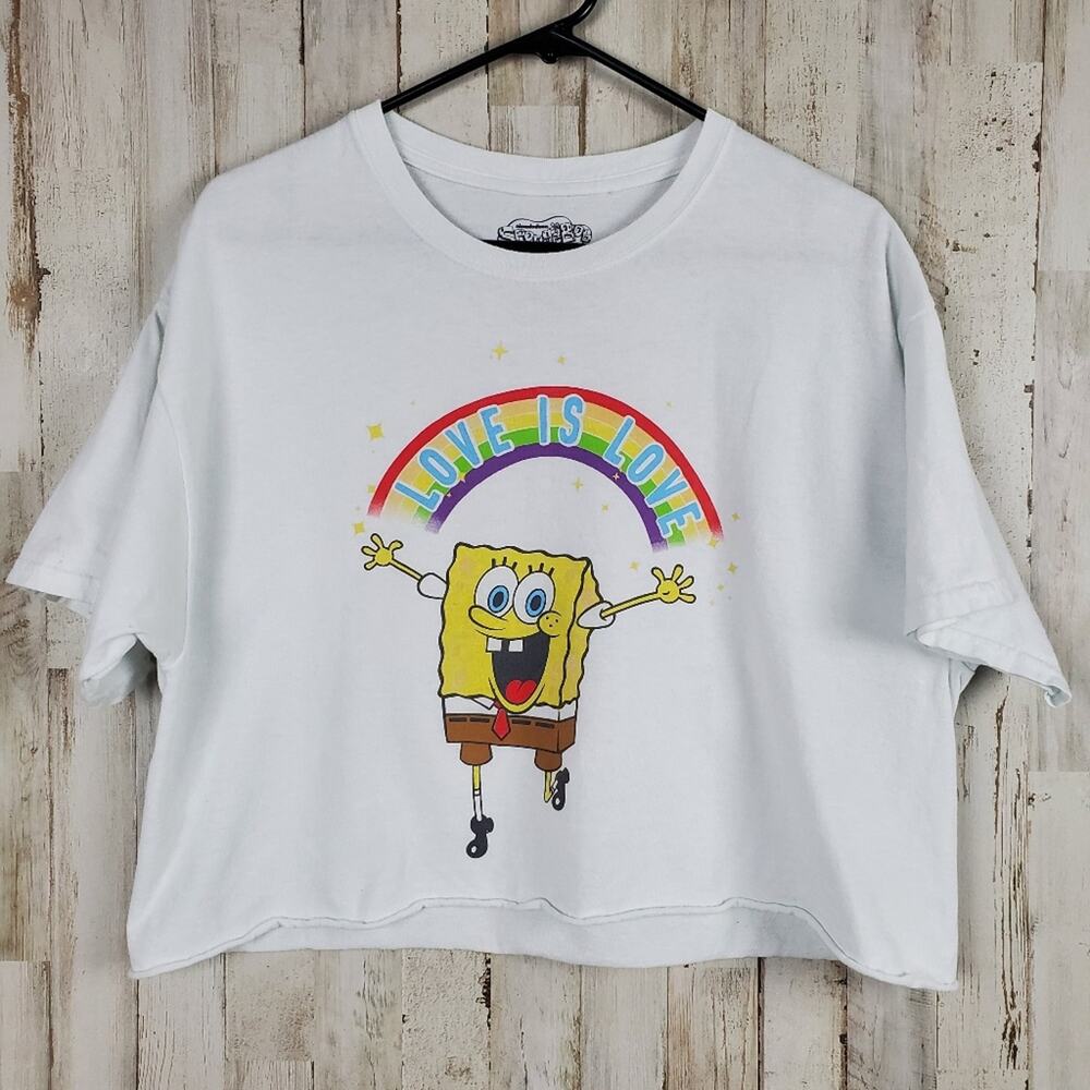 Spongebob Squarepants Crop Top Graphic Tee Size Large White Women
